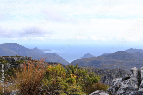 A general view of the back sloaps of Table Mountain seen in the evening light. Cape Town, South Africa.