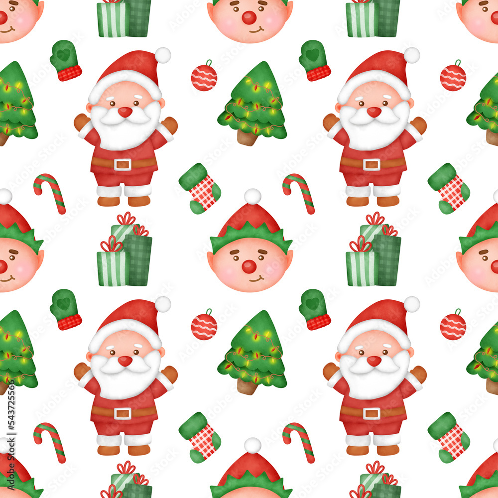 Watercolor  happy Christmas day seamless patterns.