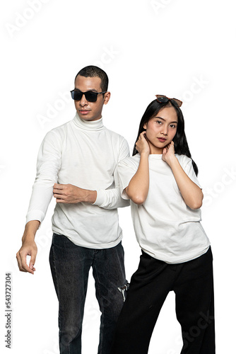 A Couple Wearing White Blank Shirt Posing Image Mockup Isolated Background