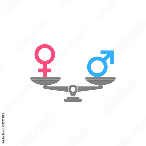 Gender and sexual equality concept. Scales with male and female sex symbols isolated on white background