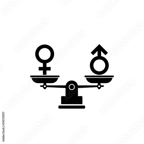 Gender and sexual equality concept. Scales with male and female sex symbols isolated on white background
