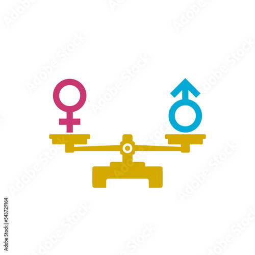 Gender and sexual equality concept. Scales with male and female sex symbols isolated on white background