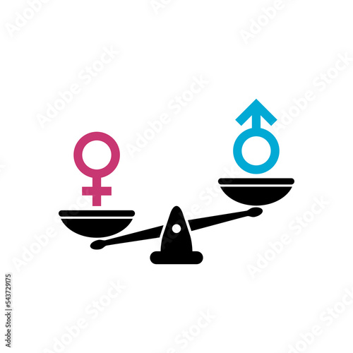 Gender and sexual equality concept. Scales with male and female sex symbols isolated on white background