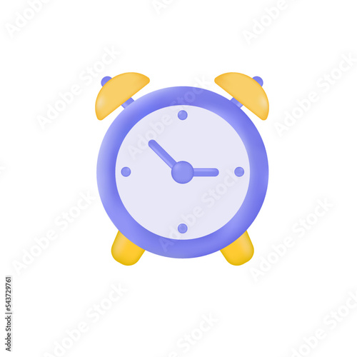 Obraz na płótnie Alarm clock 3d icon with hands. Render watch for home and school. Concept of ringing, time and deadline. 3d realistic vector illustration alarm clock w salonie