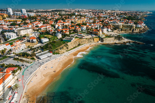 Aerial view of pedestrian promenade in Estoril with Poca Beach visible, Lisbon Region, Portugal