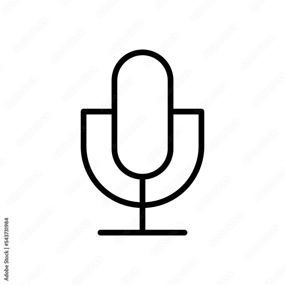 Microphone on stand icon. Studio podcast and sound recording equipment with music and concert vector broadcast effect Microphone on stand icon. Studio podcast and sound recording equipment with music and concert vector broadcast effect