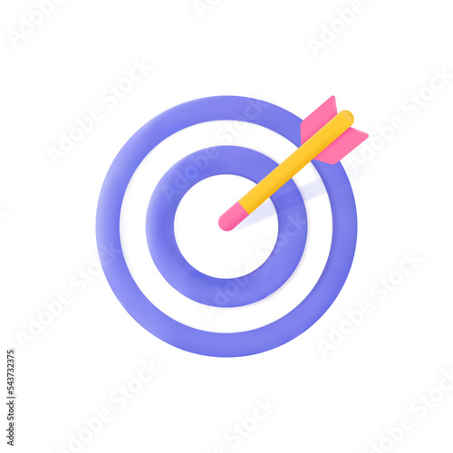 Obraz na płótnie Dart arrow hit the center of target. Business finance target, goal of success, target achievement concept. 3d vector icon. Cartoon minimal style w salonie