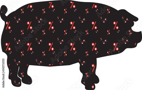 Meat factory raw production. Pig.  Sale banner with pig. Pig silhouette