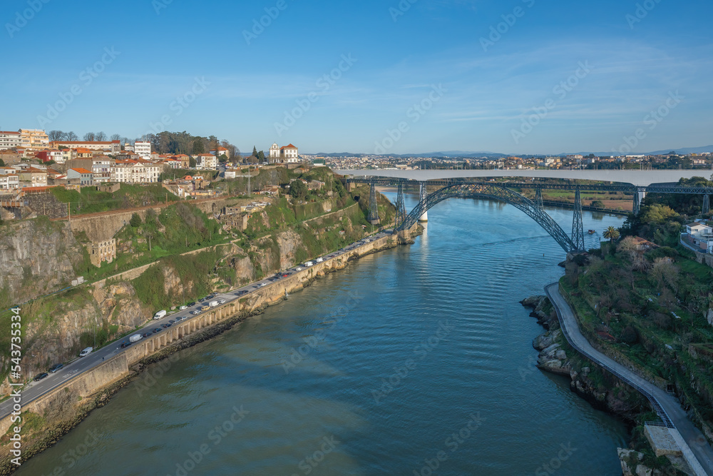 Douro River with Maria Pia Bridge and Sao Joao Bridge - Porto, Portugal