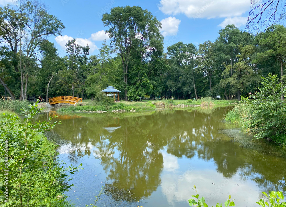An small artificial lake or pond in the park of the Pejacevic family castle, Nasice - Croatia (Jezerce u parku dvorca Pejačević ili ribnjak u perivoju dvorca obitelji Pejačević, Našice - Slavonija)