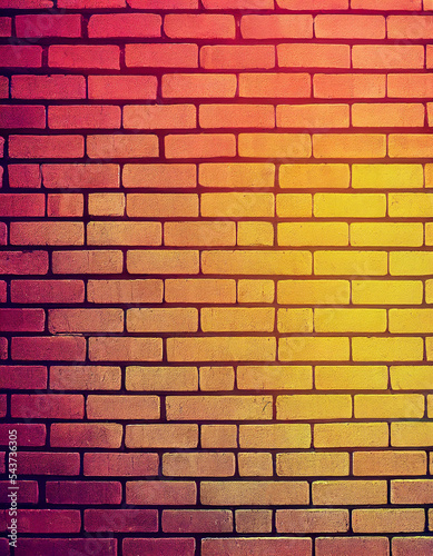 Brick wall with yellow lighting 3d illustrated