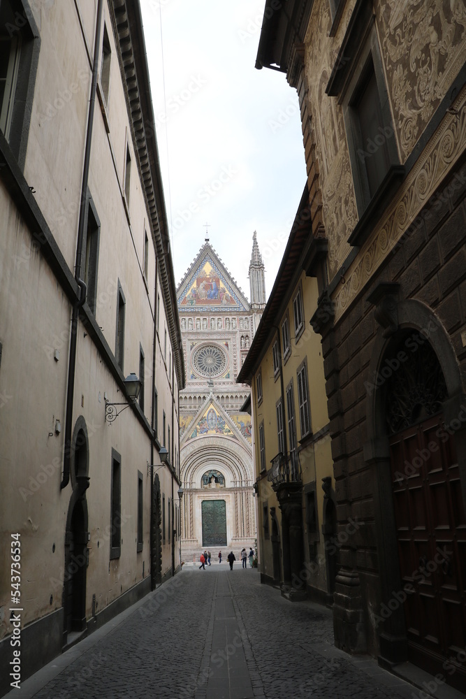 Street to Cathedral of Santa Maria Assunta in Orvieto, Umbria Italy 