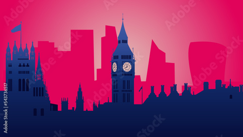 London. Big Ben and Houses of Parliament. Silhouette vector illustration