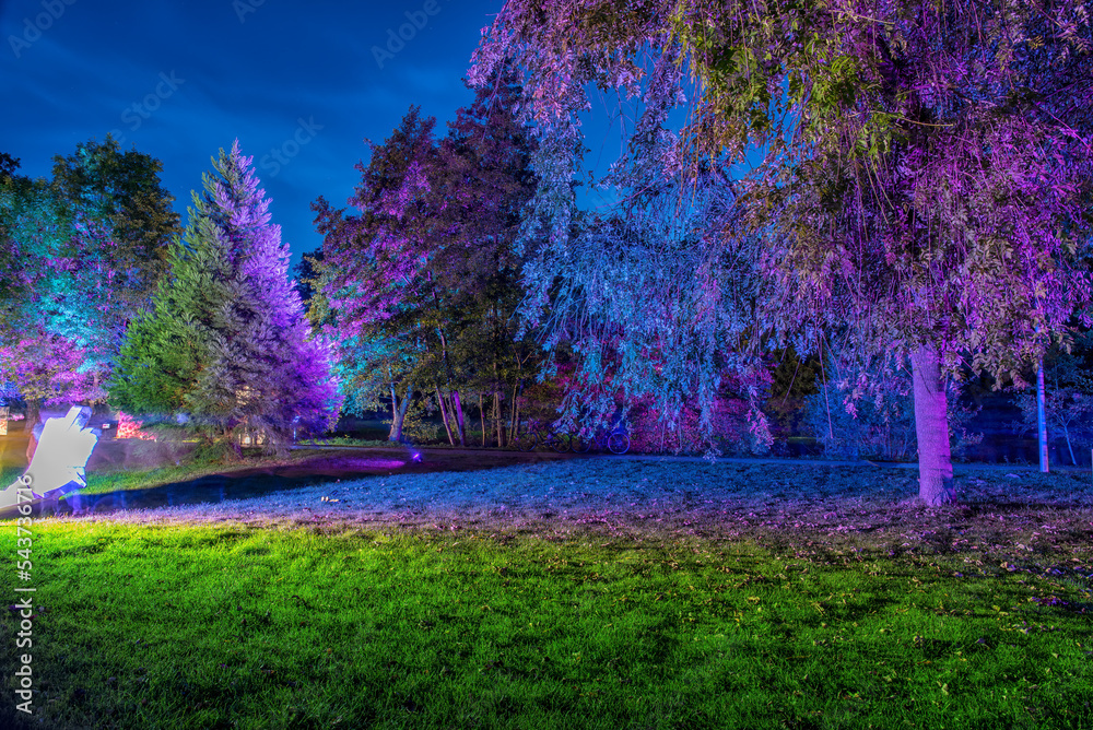 illuminated autumn park Bad Bevensen Germany