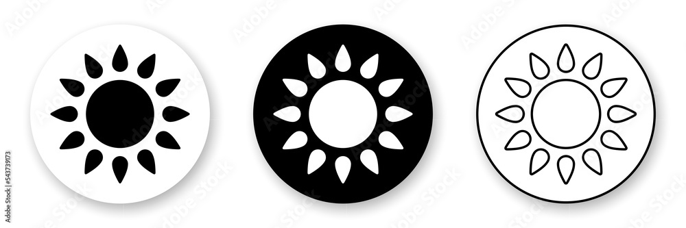 Sun icons collection. Set of three variants in black and white colors. Best for seamless patterns, decoration, and your design.