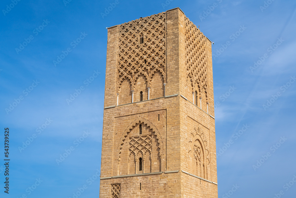 Hassan tower in Rabat with blue sky in the background