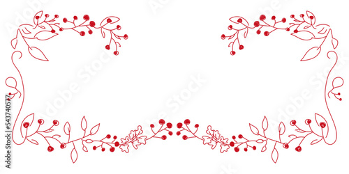 Vector. Merry Christmas and Happy New Year floral background, copy space for text. Rustic horizontal frame template for Christmas cards, wedding invitations, party invitations. Hand-drawn sketch.