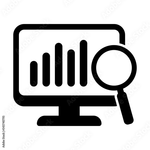 Screen with report icon, online monitoring concept, statistics icon. Online search icon.