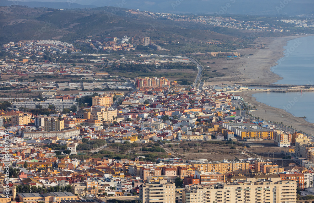 Aerial View of Residential Apartment Buildings in the city of La Linea de la Concepcion, Spain. Taken from top of Rock of Gibraltar, UK.