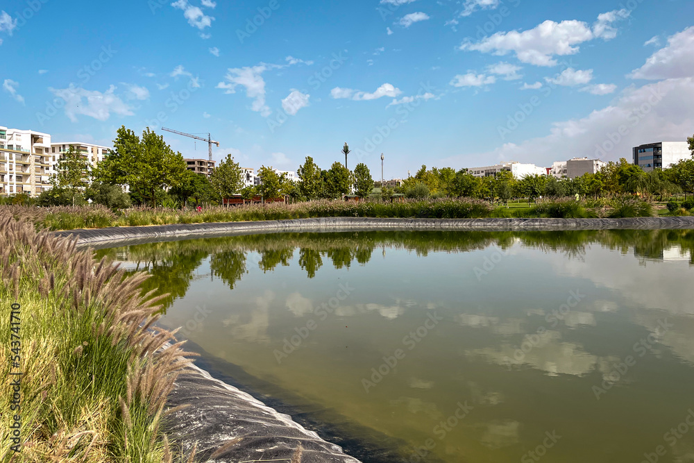 Obraz premium Artificial lake in the middle of an urban park