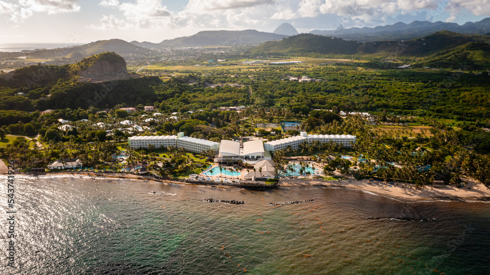 Vieux Fort, Saint Lucia - 10-16-2022: Aerial view of the Coconut Bay Beach Resort and Spa.