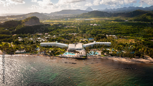 Vieux Fort, Saint Lucia - 10-16-2022: Aerial view of the Coconut Bay Beach Resort and Spa.