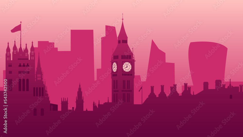 London. Big Ben and the Houses of Parliament. Silhouette vector background