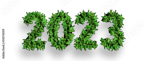 word 2023 made from grass on transparent background