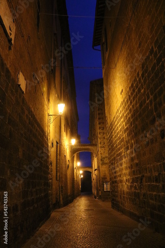 Night at old street in Orvieto, Italy Umbria 