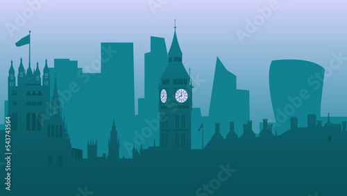 London. Big Ben and the Houses of Parliament. Silhouette vector background