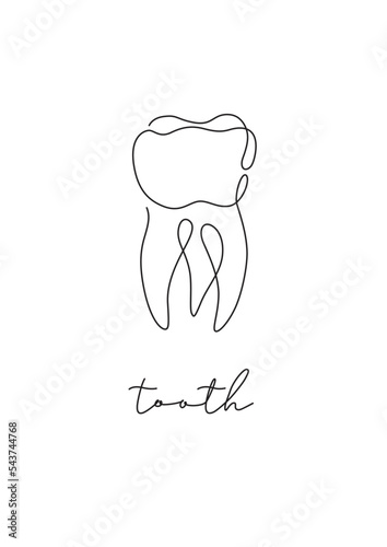 Pen line poster tooth drawing in pen line style on white background