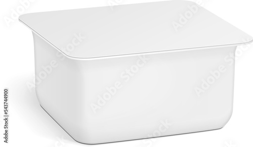 White Empty Blank Styrofoam Plastic Food Tray Container Box Opened, Cover. Illustration Isolated On White Background. Mock Up Template Ready For Your Design. Vector EPS10