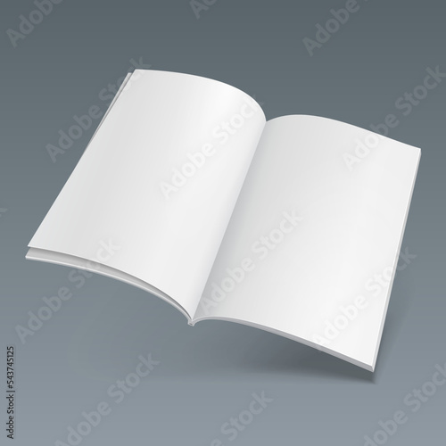 Mockup Blank Opened Magazine, Book, Booklet, Brochure. Illustration Isolated On Gray Background. Mock Up Template Ready For Your Design. Vector EPS10