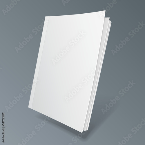 Mockup Blank Flying Cover Of Magazine, Book, Booklet, Brochure. Illustration Isolated On Gray Background. Mock Up Template Ready For Your Design. Vector EPS10