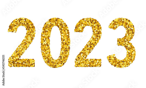 Numbers 2023 made from gold glitters , transparent background, 3d render