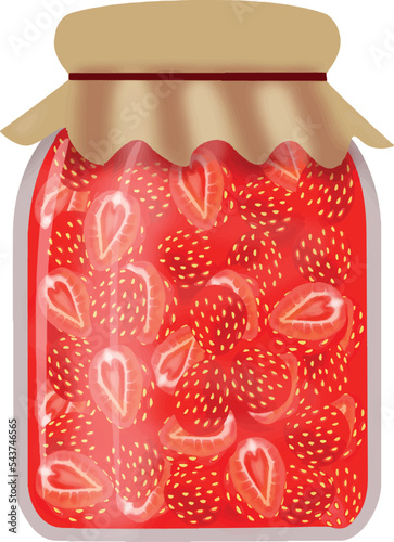 Drawn jar with strawberry jam.