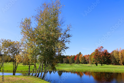 Fall landscape eastern townships Bromont Quebec province Canada