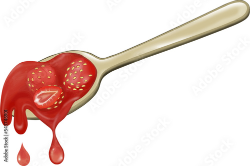 Drawn spoon with strawberry jam