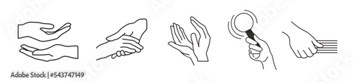 hand icons, music teaching pictograms, hands playing instruments