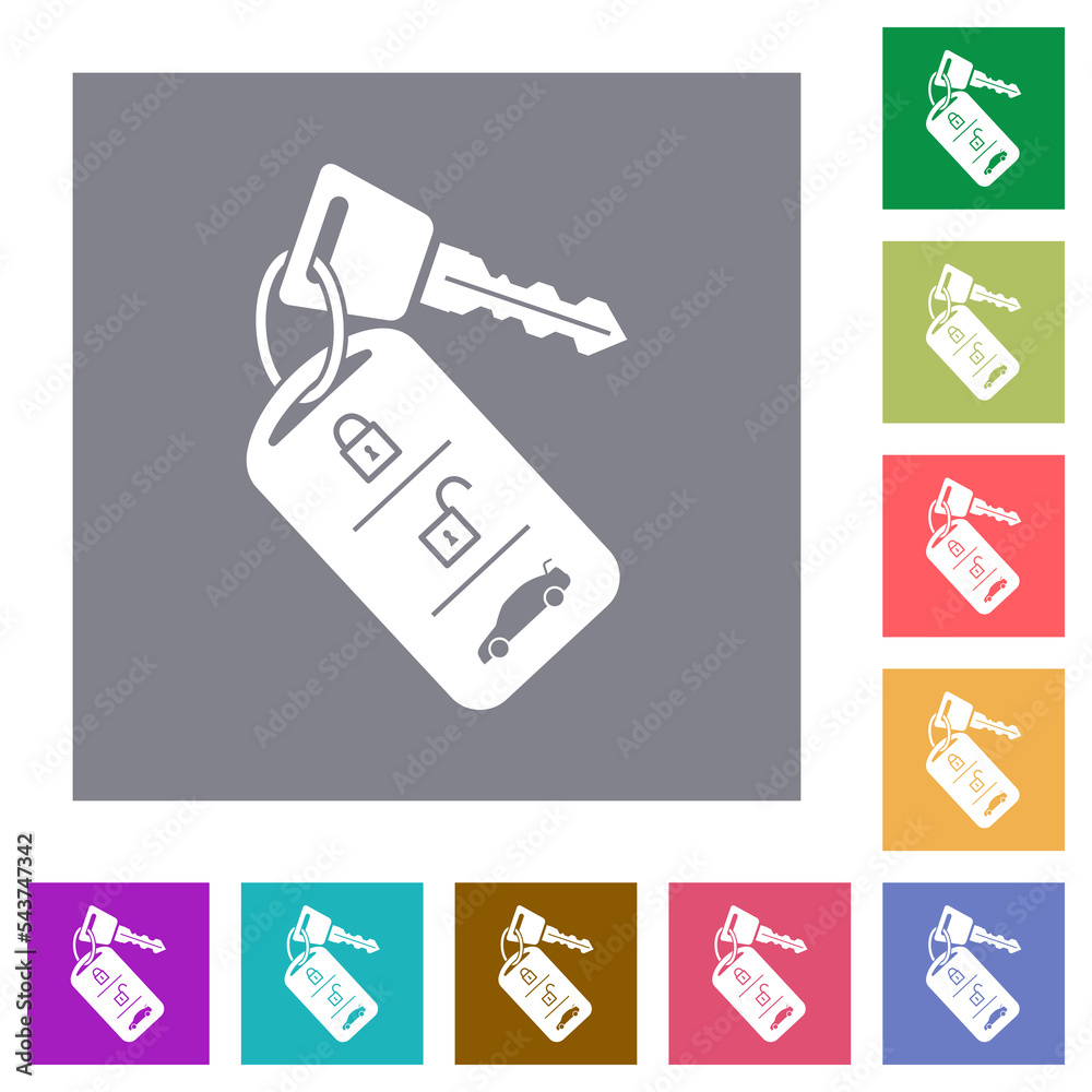 Naklejka premium Car key with remote control square flat icons