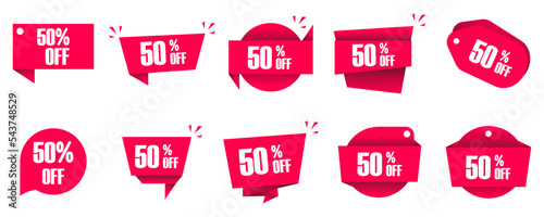 Conjunto de plantillas de etiquetas del 50% de descuento. Black Friday. Etiqueta de promoción, rebaja y oferta del producto. Ilustración vectorial