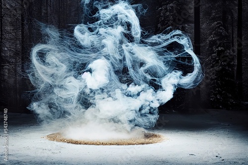 Black magic magick smoke ritual circle in the dark forest photo