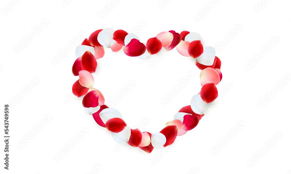 Heart made of red, pink and white rose petals. PNG on transparent background Heart made of red, pink and white rose petals. PNG on transparent background