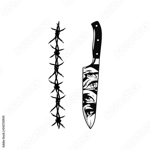 knife and barbed wire illustration vector