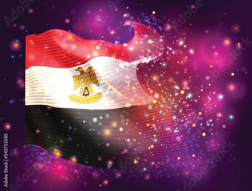 Egypt, vector 3d flag on pink purple background with lighting and flares