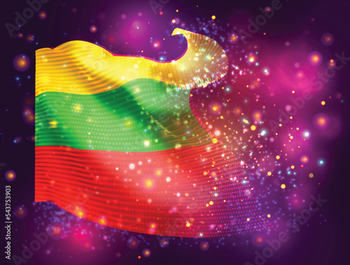 Bulgaria, vector 3d flag on pink purple background with lighting and flares