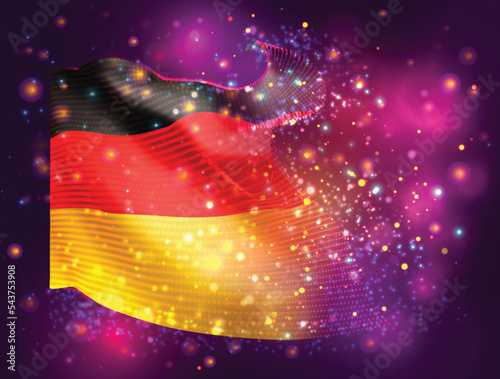 Germany, vector 3d flag on pink purple background with lighting and flares