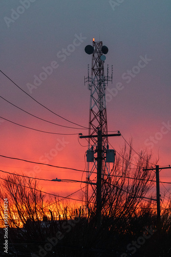 Radio tower winter sunset photo