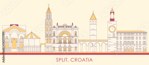 Cartoon Skyline panorama of City of Split, Croatia - vector illustration