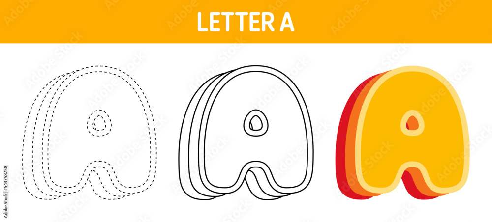 Letter A Orange, tracing and coloring worksheet for kids